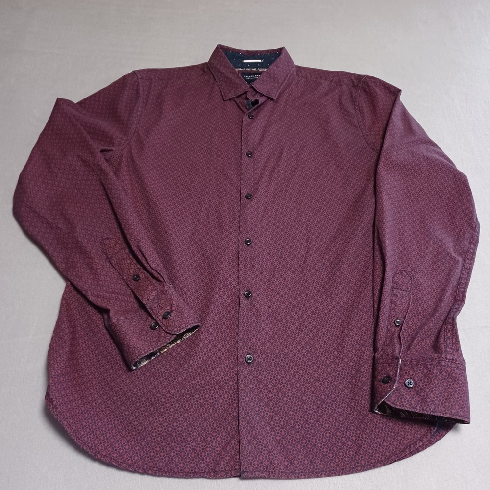 Cactus‎ Man Ricky Singh Mens Medium Burgundy Geometric Print Button Down Shirt
